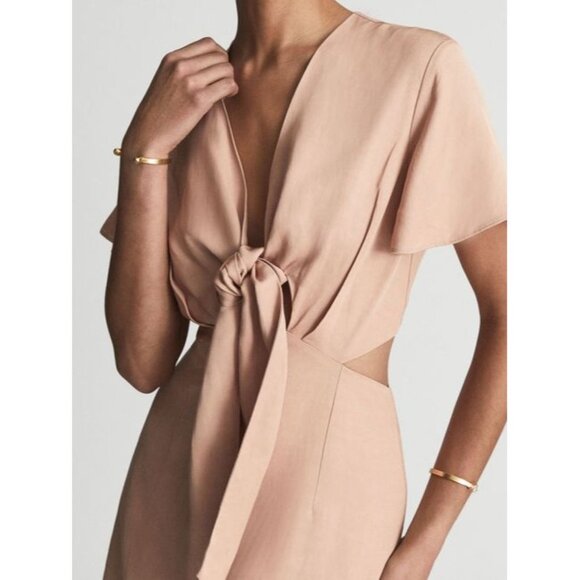 NWOT REISS IONA TIE WAIST BODYCON MIDI BLUSH DRESS SIZE 12 - Picture 3 of 10
